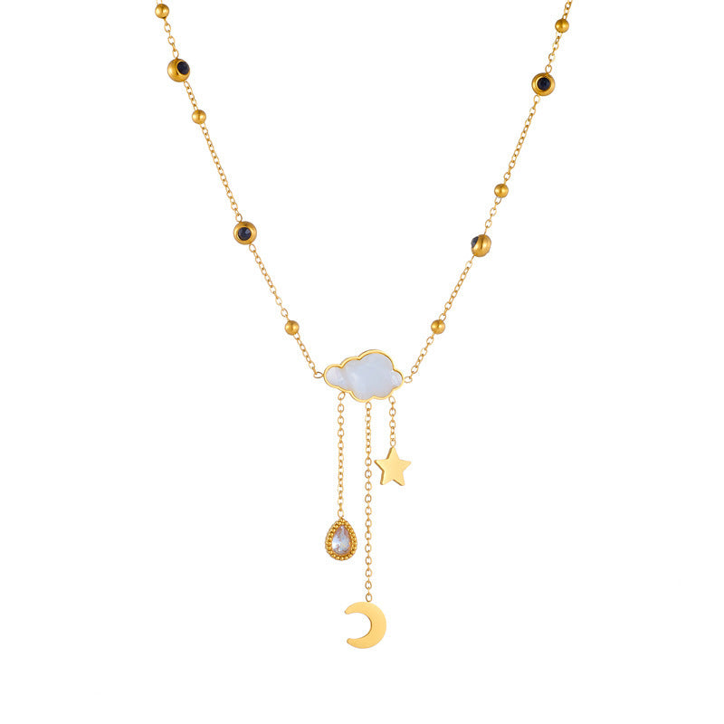 Load image into Gallery viewer, White Shell Cloud Star Moon Long Fringe Water Drop Fashion Necklace
