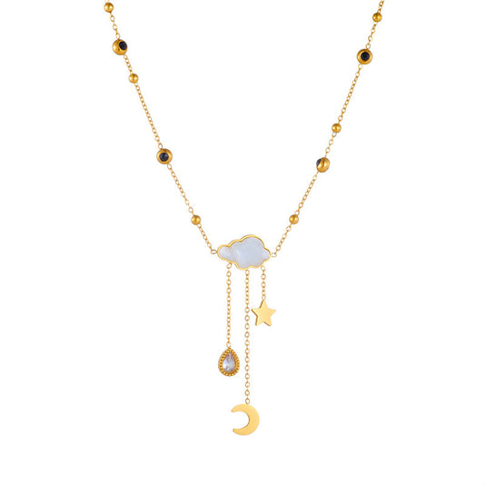 White Shell Cloud Star Moon Long Fringe Water Drop Fashion Necklace