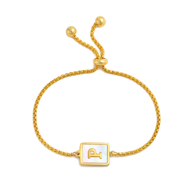 Load image into Gallery viewer, Stainless Steel English Letter Square Gold Bracelet Adjustable
