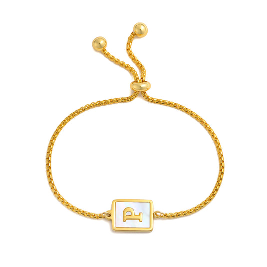 Stainless Steel English Letter Square Gold Bracelet Adjustable