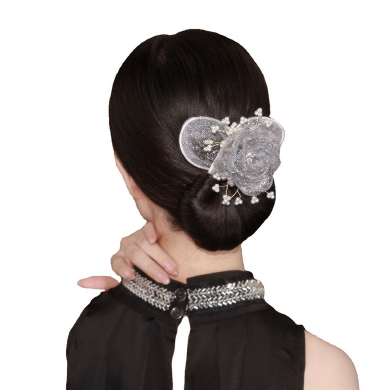 Load image into Gallery viewer, Starry Sky Flower Style Updo Topknot Hair Clip Black Exquisite Headdress
