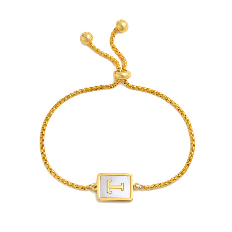 Load image into Gallery viewer, Stainless Steel English Letter Square Gold Bracelet Adjustable
