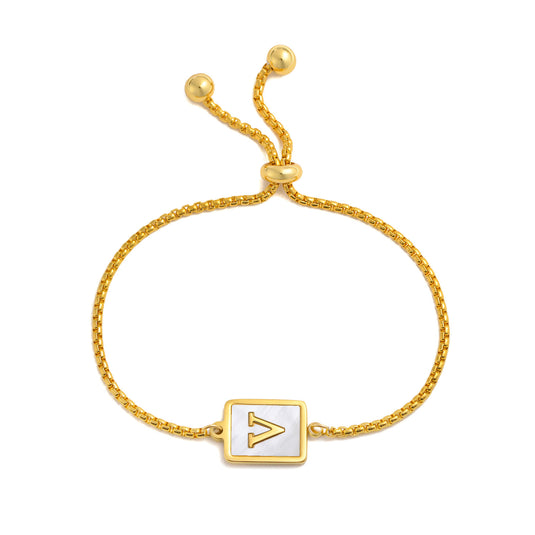 Stainless Steel English Letter Square Gold Bracelet Adjustable