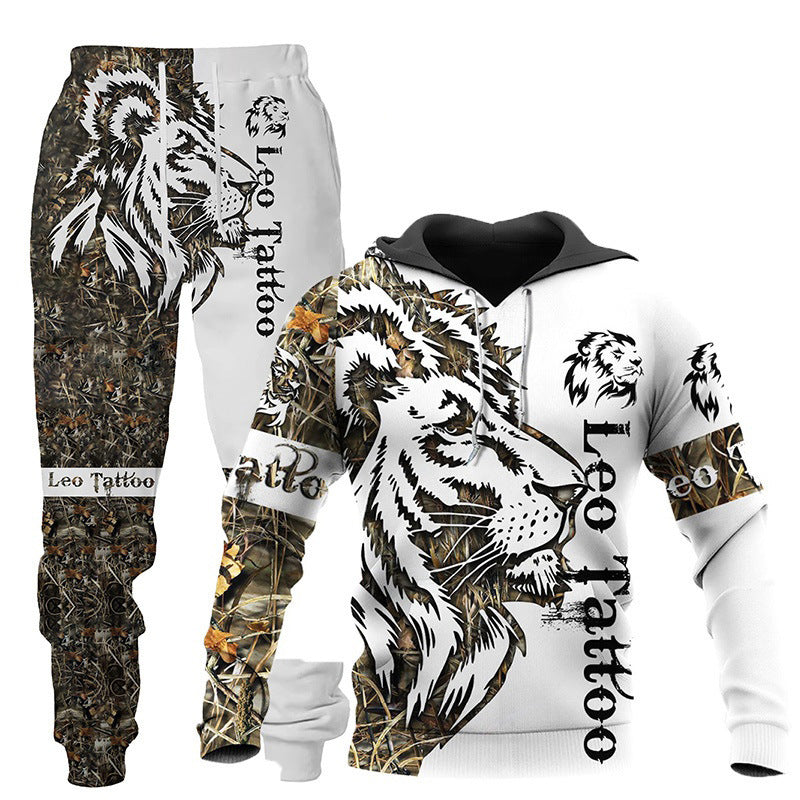 Load image into Gallery viewer, 3D Wolf Print Tracksuit Men Sportswear Hooded Sweatsuit Two Piece Outdoors Running Fitness Mens Clothing Jogging Set
