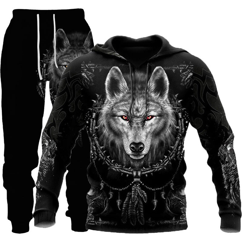 Load image into Gallery viewer, 3D Wolf Print Tracksuit Men Sportswear Hooded Sweatsuit Two Piece Outdoors Running Fitness Mens Clothing Jogging Set
