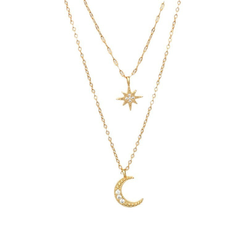 Load image into Gallery viewer, Moon Double-layer Necklace Niche Female Clavicle Chain Design Sense
