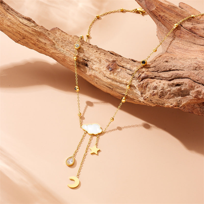 Load image into Gallery viewer, White Shell Cloud Star Moon Long Fringe Water Drop Fashion Necklace
